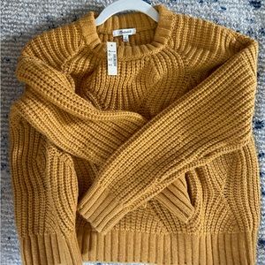 Madewell Everett Cable-Knit Alpaca Blend Cumin Mustard Yellow Sweater
